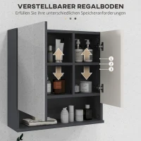 HOMCOM Badezimmerschrank, Spiegeltür, verstellbare Regale, bis zu 15 kg belastbar, Weiß(m-5)