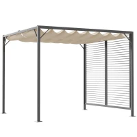 Outsunny Pavillon, Pergola mit einstellbarem Stoffdach, Partyzelt, Überdachung, Polyester, Beige, 300 x 280 x 238 cm(m-1)