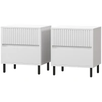 HOMCOM Simple Line Indented Two-Drawer Bedside Table Set of 2 - White(m-11)