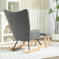 HOMCOM Akzentsessel mit Hocker, gepolstert, hohe Rückenlehne, Samtoptik, bis 150 kg, Dunkelgrau(m-7)