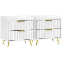 HOMCOM Elegant Two-Drawer Bedside Table Set of 2 - White(m-1)