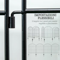 Outsunny Recinzione Esterna a 4 Pannelli i Acciaio Nero con 8 Picchetti da Terra, 348x110 cm(m-5)