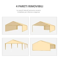 Outsunny Gazebo da Giardino per Eventi con 4 Pareti Rimovibili con Finestre, 5.8x2.9x2.5m, Bianco(m-4)