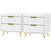HOMCOM Elegant Two-Drawer Bedside Table Set of 2 - White(m-11)