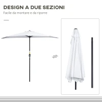 Outsunny Ombrellone da Terrazza a Mezzaluna con Apertura a Manovella e Palo a 2 Sezioni, 2.6x1.35 m, Bianco(m-6)