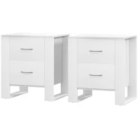 HOMCOM Bedside Table Set of 2 with 2 Drawers, Nightstands with Handles and Elevated Base, Side Tables for Bedroom, Living Room, White(m-11)