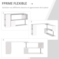 HOMCOM Bureau Informatique multimédia modulable Design Contemporain Zig zag bibliothèque intégrée Panneaux Particules Blanc métal(m-4)