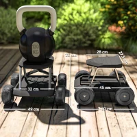 Outsunny Asiento de Jardín con Ruedas Taburete de Jardinería con Bandeja de Herramientas Carga 130 kg 50x49x32 cm Negro(m-3)