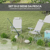 Outsunny Set 2 Sedie da Campeggio Pieghevoli e Reclinabili su 6 Livelli, in Alluminio e Schiuma, 62x65x80 cm, Grigio Chiaro(m-4)