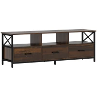 HOMCOM Mobile TV Industriale con 3 Cassetti e 3 Ripiani Aperti, in Legno e Acciaio, 147x40x50 cm, Nero e Marrone(m-10)