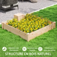 Outsunny Jardinière en bois carré potager extérieur bois avec bac à compost design à fond ouvert 123 x 123 x 25,5 cm bois naturel(m-7)