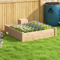 Outsunny Jardinière en bois carré potager extérieur bois avec bac à compost design à fond ouvert 123 x 123 x 25,5 cm bois naturel(m-8)