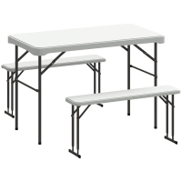 Outsunny Ensemble table pliante et bancs de pique-nique 113 cm avec poignées de transport, table et banc pliable gris clair blanc