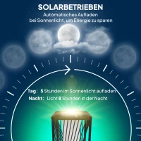 Outsunny Staande Zonnelamp Rattan met Lichtsensor 25 LED Zonnepanelen in Boho-Stijl IP44 Waterdicht Zwart+Grijs(m-4)