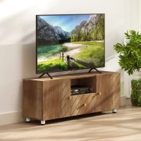 HOMCOM Meuble TV banc TV pour téléviseur jusqu'à 50 pouces avec 2 placards et compartiment ouvert et tiroir, bois naturel(m-8)