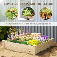 Outsunny Jardinière en bois carré potager extérieur bois avec bac à compost design à fond ouvert 123 x 123 x 25,5 cm bois naturel(m-4)