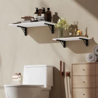 HOMCOM Lot de 2 tables pliantes murales, table murale rabattable en bois, pour cuisine, salle à manger, bureau, blanc brillant(m-7)