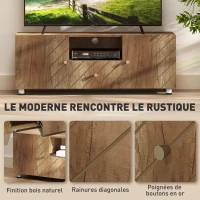 HOMCOM Meuble TV banc TV pour téléviseur jusqu'à 50 pouces avec 2 placards et compartiment ouvert et tiroir, bois naturel(m-4)