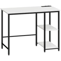 HOMCOM Scrivania con Scaffale a 2 Livelli e Prese di Ricarica, in Legno e Metallo, 100x50x75 cm, Bianca e Nera(m-10)