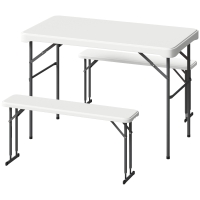 Outsunny Ensemble table pliante et bancs de pique-nique 113 cm avec poignées de transport, table et banc pliable gris clair blanc