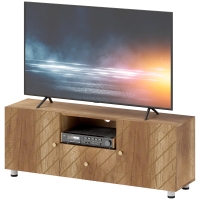 HOMCOM Meuble TV banc TV pour téléviseur jusqu'à 50 pouces avec 2 placards et compartiment ouvert et tiroir, bois naturel