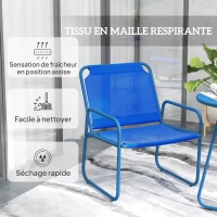 Outsunny Ensemble de jardin 3 pièces, salon de jardin, 2 fauteuils 1 table ronde, acier et tissu mesh, bleu marine(m-6)