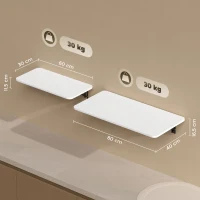 HOMCOM Lot de 2 tables pliantes murales, table murale rabattable en bois, pour cuisine, salle à manger, bureau, blanc brillant(m-3)