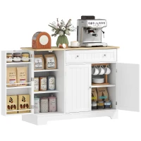 HOMCOM Aparador de Cocina con Estante de Puerta Cajón Puertas Magnéticas Estantes Ajustables 105x40x83 cm Blanco y Roble(m-10)