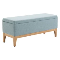HOMCOM Banc de rangement, coffre de rangement avec couvercle amovible style scandinave, bout de lit en tissu lin, 110 x 39 x 45 cm, vert d'eau(m-11)