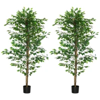 HOMCOM Pack de 2 Plantas Artificiales con Troncos Naturales 180 cm Ficus Sintética con 1260 Hojas Decoración para Hogar Verde(m-1)