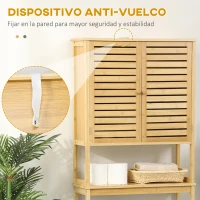 kleankin Mueble de Bambú sobre Inodoro Armario Alto para Lavadora con 2 Puertas 1 Balda Interior y 1 Estante de Almacenaje para Baño 60x23x173 cm Natural(m-5)