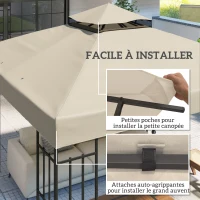 Outsunny Toile pour tonnelle 3 x 3 m toile de rechange pour tonnelle à 2 niveaux protection UPF30+ trous de drainage crème(m-5)