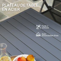 Outsunny Table à manger de jardin pour 6 personnes avec plateau à lattes pour jardin, patio, terrasse, 80 x 80 x 74 cm, gris(m-5)