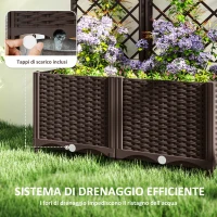 Outsunny Fioriera Rialzata con Traliccio per Rampicanti e 8 Fori di Drenaggio in PP, 80x40x135 cm, Marrone(m-6)