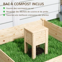 Outsunny Jardinière en bois carré potager extérieur bois avec bac à compost design à fond ouvert 123 x 123 x 25,5 cm bois naturel(m-5)