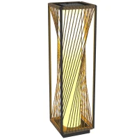 Outsunny Staande Zonnelamp Rattan met Lichtsensor 25 LED Zonnepanelen in Boho-Stijl IP44 Waterdicht Zwart+Grijs(m-10)