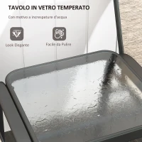 Outsunny Panchina 2 Posti da Giardino con Braccioli, Schienale Alto e Tavolino Basso Centrale in Vetro, Marrone e Nero(m-6)