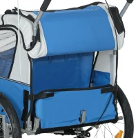 HOMCOM 2 Seat Bike Trailer with 5 Point Harness, Baby Bike Stroller with Safety Flag, Reflectors, for 18+ Months, Blue(m-9)