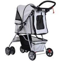 PawHut Hundewagen Hundebuggy bis 10 kg Klappbar verstellbares Vordach 2 Becherhalter Sonnendach Silber(m-15)