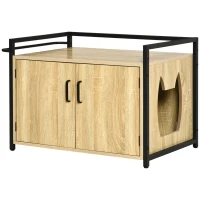 PawHut Katzenschrank für Katzentoilette Katzenklo Beistelltisch Katzenhaus Katzenkommode Schrank Natur 82,3 x 51 x 54 cm(m-1)