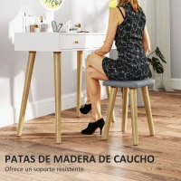 HOMCOM Tocador con Espejo Redondo Luces LED Ajustables y Taburete Acolchado con 2 Cajones y Organizador de Maquillaje Blanco(m-7)