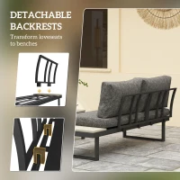 Outsunny 4 Seater L Shaped Aluminium Sectional Garden Furniture Set with 2 Loveseats and Wood-Plastic Coffee Table - Dark Grey(m-5)
