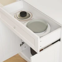 HOMCOM 4-Door Kitchen Cupboard with Drawer, Freestanding Kitchen Cabinet with Glass Doors, Adjustable Shelves and Open Counter, White(m-9)