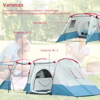 Outsunny Namiot kempingowy dla 6-8 osób, dwie przestrzenie, hak na lampę, z torbą, Niebieski, 5,10x2,40x1,80m(m-5)