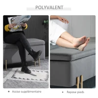 HOMCOM Banc de rangement coffre de rangement design contemporain- banc avec espace de stockage - dim. 100L x 40l x 42H cm - velours gris foncé piètement métal doré(m-4)