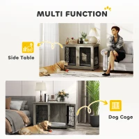 PawHut Indoor Dog Crate Furniture End Table with Soft Washable Cushion, Lockable Front Door, for Large Dogs - Grey(m-5)