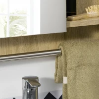 kleankin Armário de Casa de Banho com Espelho com 1 Porta Prateleira Ajustável Toalheiro e Compartimento 60x15x70 cm Carvalho(m-9)