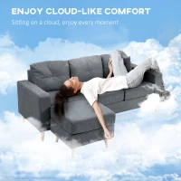 HOMCOM 3 Seater Sofa with Footstool, Fabric L-Shaped Sofa, Sectional Couch with Wood Legs, Tufting Cushioned Back for Small Space, Living Room, Office, Dark Grey(m-8)