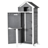 Outsunny Gartenschrank Holz, Geräteschuppen wetterfest 78x52,5x182cm, Gerätehaus mit Tür, Satteldach, Geräteschrank mit Haken, faltbar Tisch, Werkzeugschrank Gartenschuppen für Garten, Terrasse, Grau