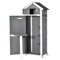 Outsunny Gartenschrank Holz, Geräteschuppen wetterfest 78x52,5x182cm, Gerätehaus mit Tür, Satteldach, Geräteschrank mit Haken, faltbar Tisch, Werkzeugschrank Gartenschuppen für Garten, Terrasse, Grau(m-11)